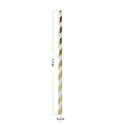 Biodegradable Stripe Straws Gold and Black Paper Drinking Straws for Party 100 Pcs 7.75 Inches for Adult and Kids by Youmewell