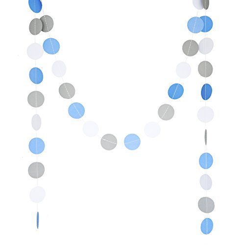 Chloe Elizabeth Circle Dots Paper Party Garland Streamer Backdrop (10 Feet Long) - Blue, Gray, White