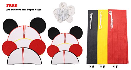 Mickey Mouse Party Decoration Kit, Colourful Mickey Paper Honeycomb Balls, Red Yellow & Black Tassel Garland and Tissue Paper Tassel Themed Pary Ideas