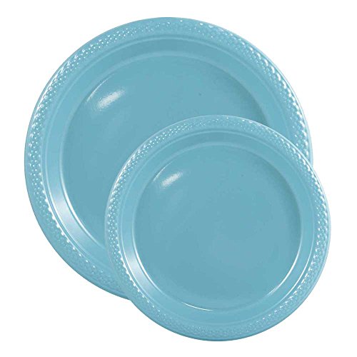 JAM Paper Party Supply Assortment Pack - Sea Blue - Plates (2 Sizes), Napkins (2 Sizes), Cups (1 pack) & Tablecloth (1 pack) - 6/pack