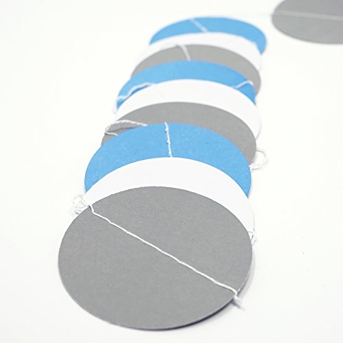 Chloe Elizabeth Circle Dots Paper Party Garland Streamer Backdrop (10 Feet Long) - Blue, Gray, White