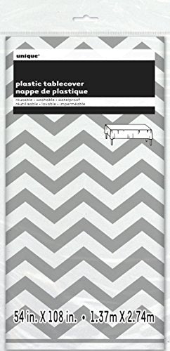 Chevron Plastic Tablecloth, 108" x 54", Silver