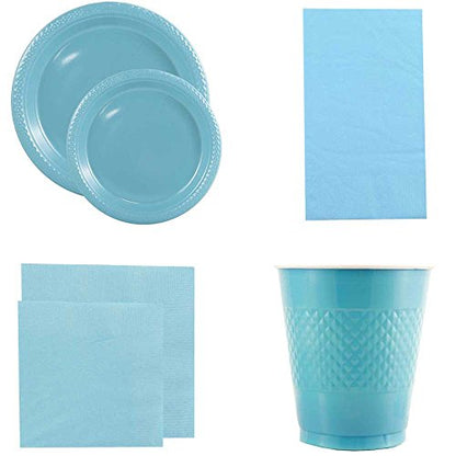 JAM Paper Party Supply Assortment Pack - Sea Blue - Plates (2 Sizes), Napkins (2 Sizes), Cups (1 pack) & Tablecloth (1 pack) - 6/pack