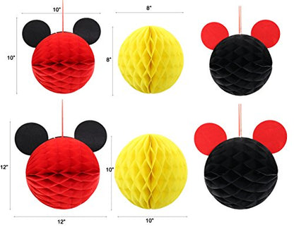 Mickey Mouse Party Decoration Kit, Colourful Mickey Paper Honeycomb Balls, Red Yellow & Black Tassel Garland and Tissue Paper Tassel Themed Pary Ideas