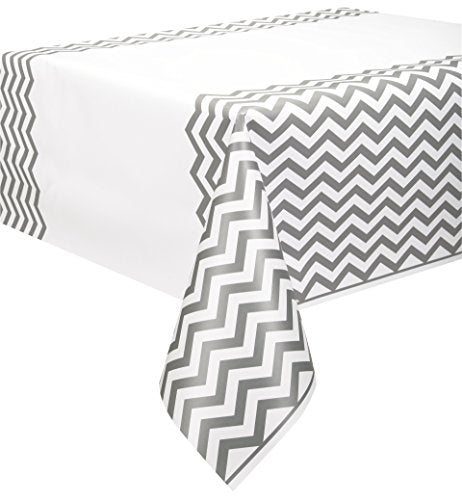 Chevron Plastic Tablecloth, 108" x 54", Silver