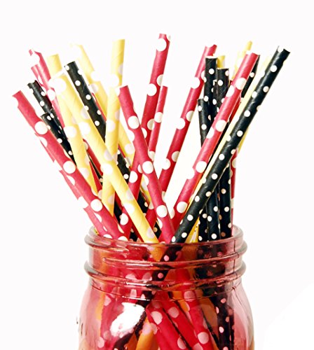 Charmed Red Yellow and Black Polka Dot Paper Straw 75pk