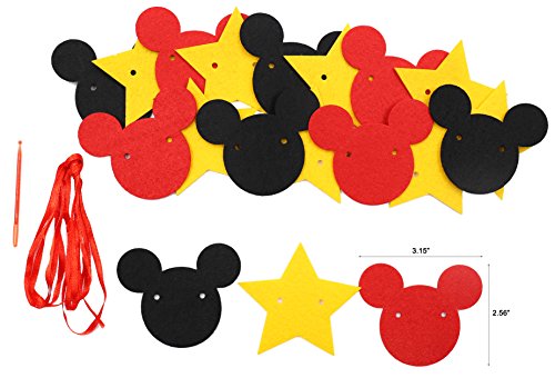 Mickey Mouse Party Decoration Kit, Colourful Mickey Paper Honeycomb Balls, Red Yellow & Black Tassel Garland and Tissue Paper Tassel Themed Pary Ideas