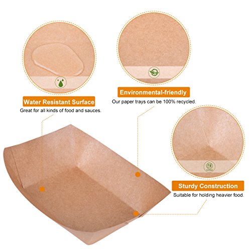 URPARTY - 50 pcs Classic Brown Disposable Paper Food Serving Tray 7" x 5" x 1.5" - 2.5 lb capacity