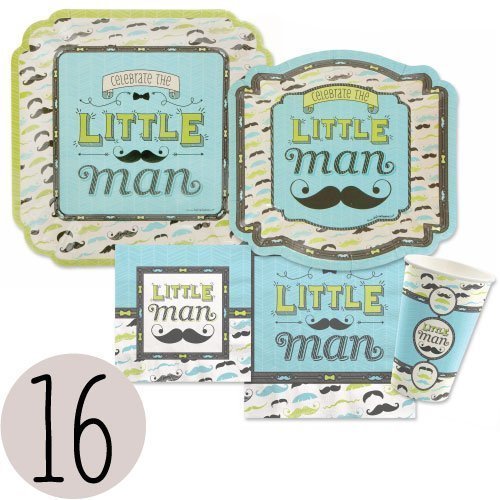 Dashing Little Man Mustache - Baby Shower or Birthday Party Tableware Plates, Cups, Napkins - Bundle for 16