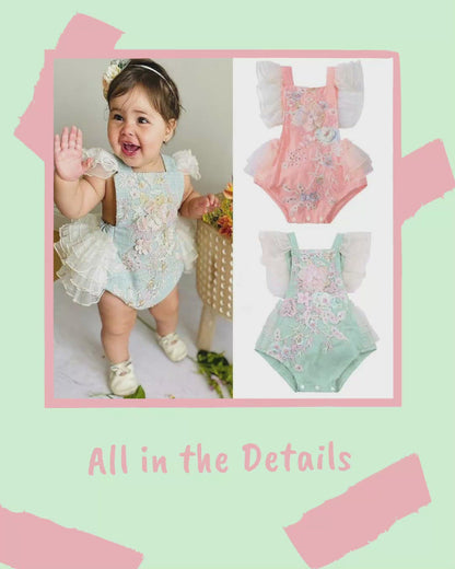 Baby Girl Embroidered Tutu Romper with Beautiful Floral Design