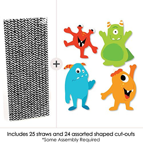 Monster Bash - Paper Straw Decor - Little Monster Birthday Party or Baby Shower Striped Decorative Straws - Set of 24