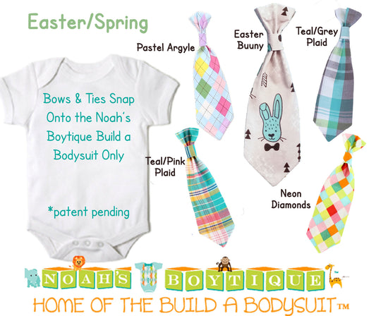 Baby Ties and Bow Ties for Noah's Boytique Build a Bodysuit - Snap On Bow Ties - Bow Ties for Babies - Tie Outfit - Bowtie - Easter - Spring - Noah's Boytique