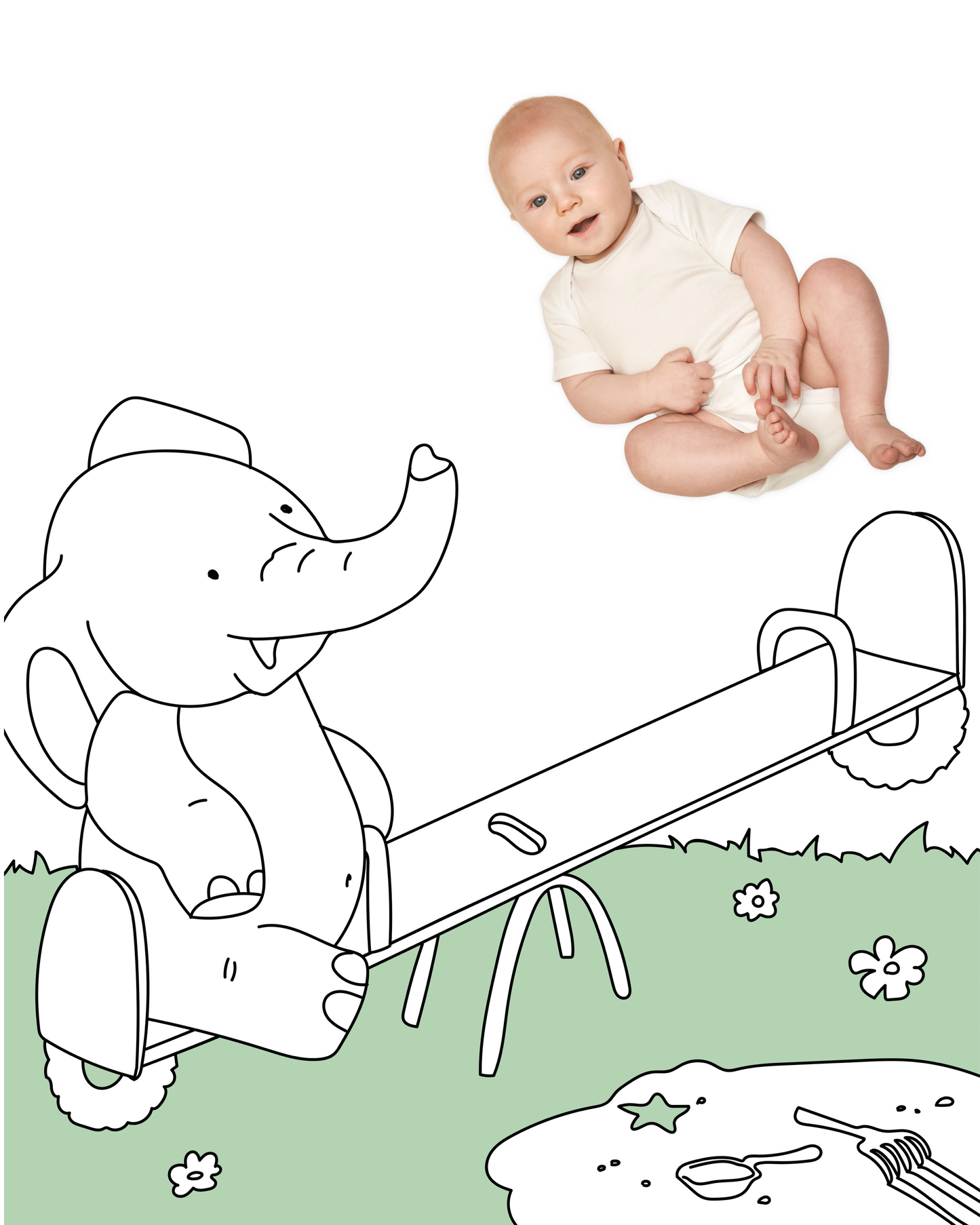 See-Saw Elephant Park Sketch Baby Photo Backdrop Photo Prop Background Monthly Pictures Milestone Backdrop