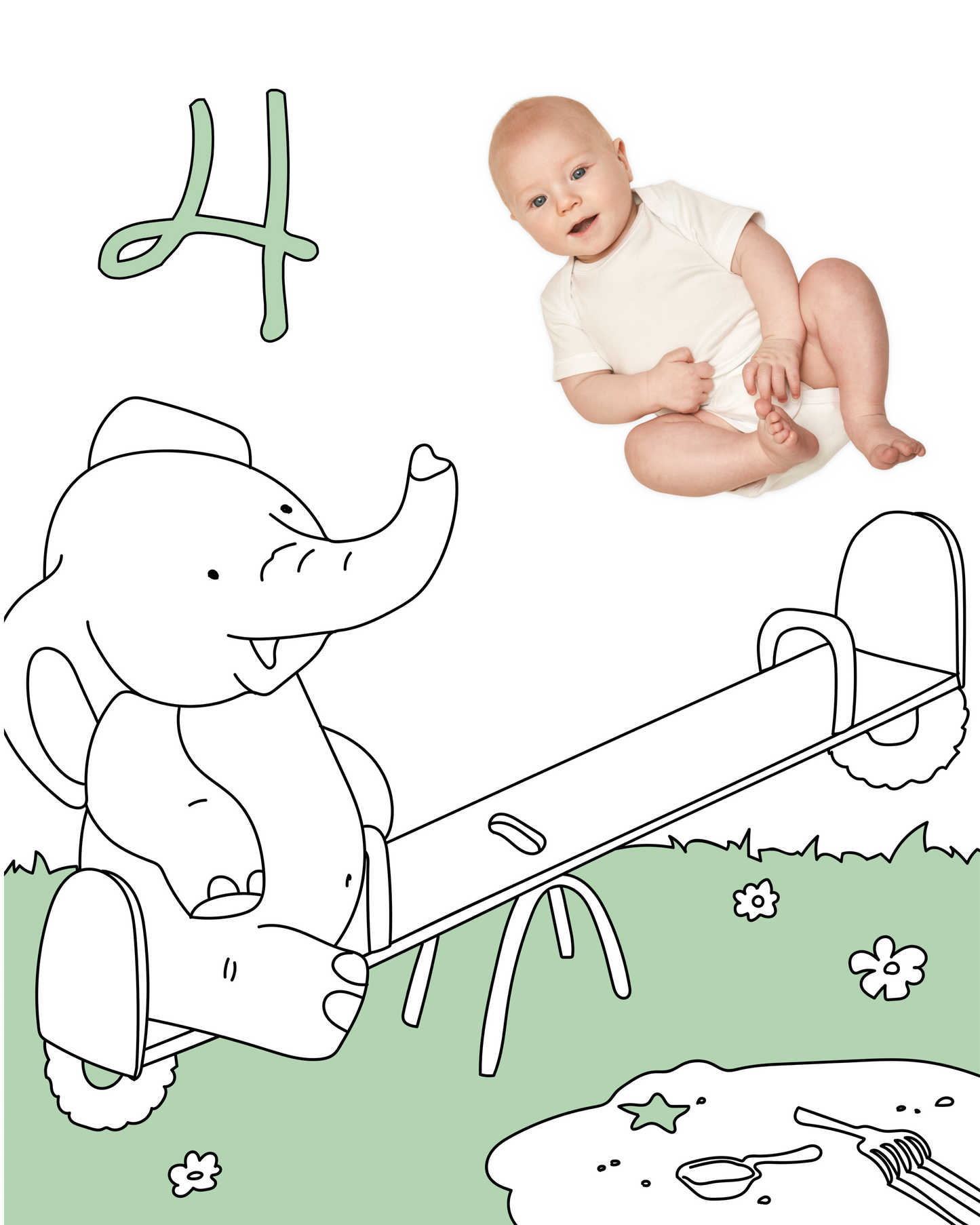 See-Saw Elephant Park Sketch Baby Photo Backdrop Photo Prop Background Monthly Pictures Milestone Backdrop