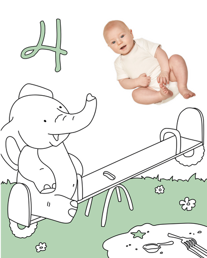 See-Saw Elephant Park Sketch Baby Photo Backdrop Photo Prop Background Monthly Pictures Milestone Backdrop