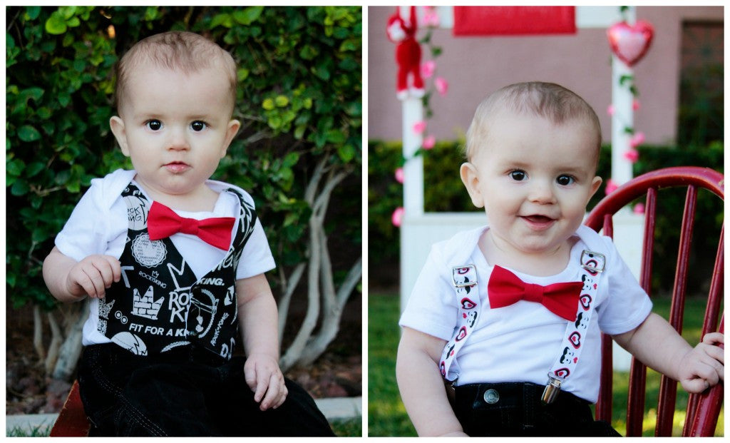 Baby Boy Valentines Day Outfit - Valentine's Day Shirt - Newborn Boy - Toddler Boy - Love Mom - Tie and Suspenders - First Valentines Day - Newborn Valentines Day - Hearts - Mustaches - Noah's Boytique - CupcakeMag