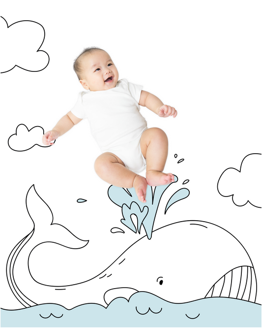 Whale Ocean Sketch Baby Photo Backdrop Photo Prop Background Monthly Pictures Milestone Backdrop