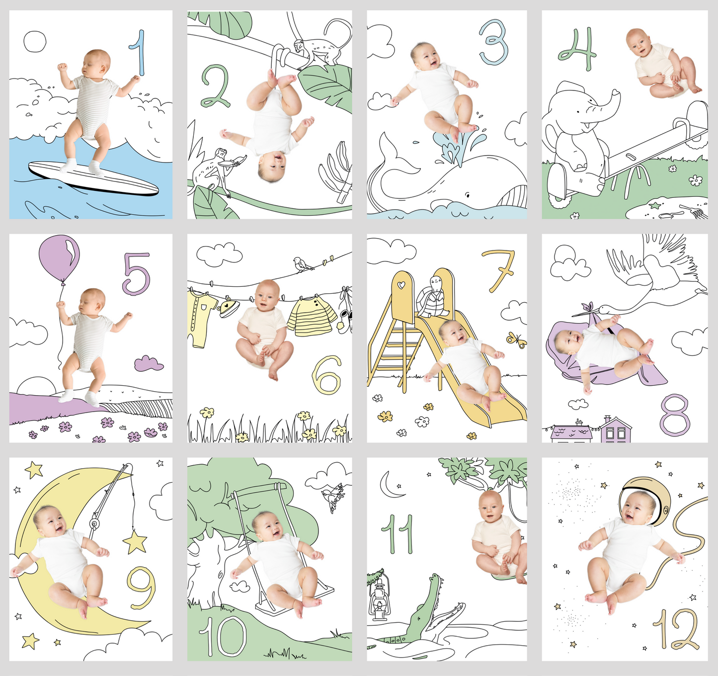 Sun Bathing Beauty Sketch Baby Photo Backdrop Background Illustration Monthly Pictures Milestone Backdrop