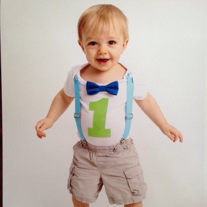 Bright Blue Noah's Boytique Bodysuit Suspenders - Snap On - Suspender Outfit - Baby Suspenders - Newborn Suspenders - Interchangeable