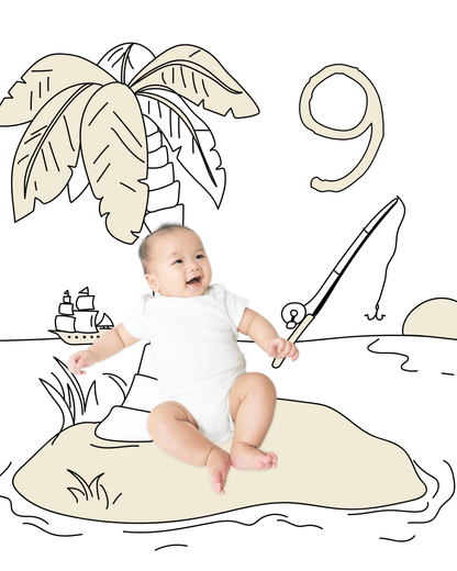 Island Vacation Sketch Baby Photo Backdrop Background Palm Tree Monthly Pictures Milestone Backdrop