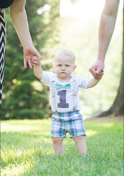 Boys First Birthday Outfit - Baby Boy Birthday Clothes - Grey Chevron Birthday Number Outfit - 1st Birthday - Aqua Grey - Cake Smash