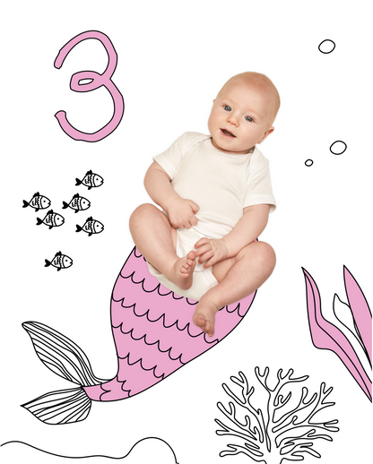 Mermaid Fish Tail Sketch Baby Photo Backdrop Background Monthly Pictures Milestone Backdrop