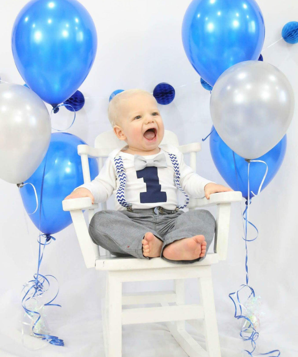 first birthday outfit baby boy navy blue and lime chevron monochrome birthday onesie noah's boytique suspenders bow tie number one cake smash