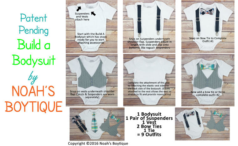 Navy Blue Noah's Boytique Bodysuit Suspenders - Snap On - Suspender Outfit - Baby Suspenders - Newborn Suspenders - Interchangeable