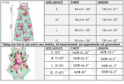 Mother Daughter Kids Maxi Dresses for Girls Romper Floral Mint Family Matching Clothes Set Outfits Summer Mommy and Me Beach Dress