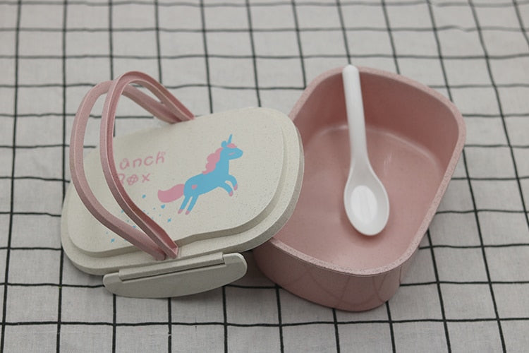 Unicorn Lunch Box for Kid Eco-Friendly Food Container Storage Bento Boxes 2 Layer Handle Girl