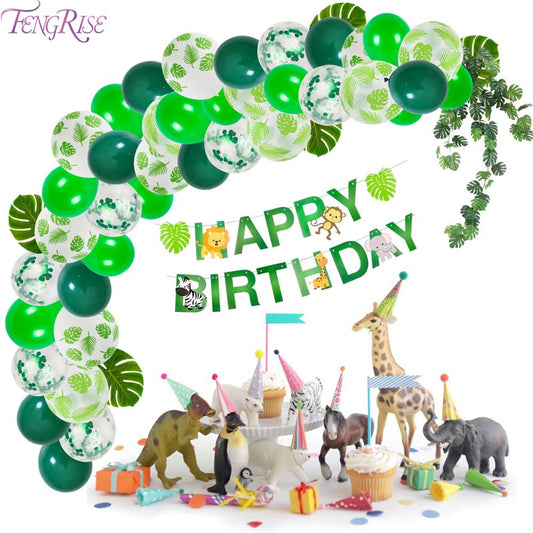 Jungle Party Decorations Green Balloons Palm Leaf latex Animal Forest Birthday Balloon Safari Party Decor Jungle Balloons Animal Zoo Safari Birthday