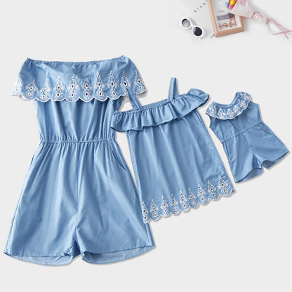 Mommy and Me Matching Clothes Lace Women Jumpsuit Girl Dress Baby Romper Jumpsuits  Mom and Daughter Cute Outfits