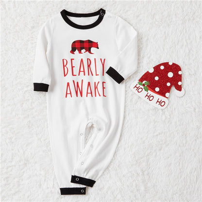 Christmas Family Pajamas Plaid Design ' Bearly Awake ' Matching Pajamas Set Mother Father Kids Baby Sleepwear Outfits  Buffalo Plaid