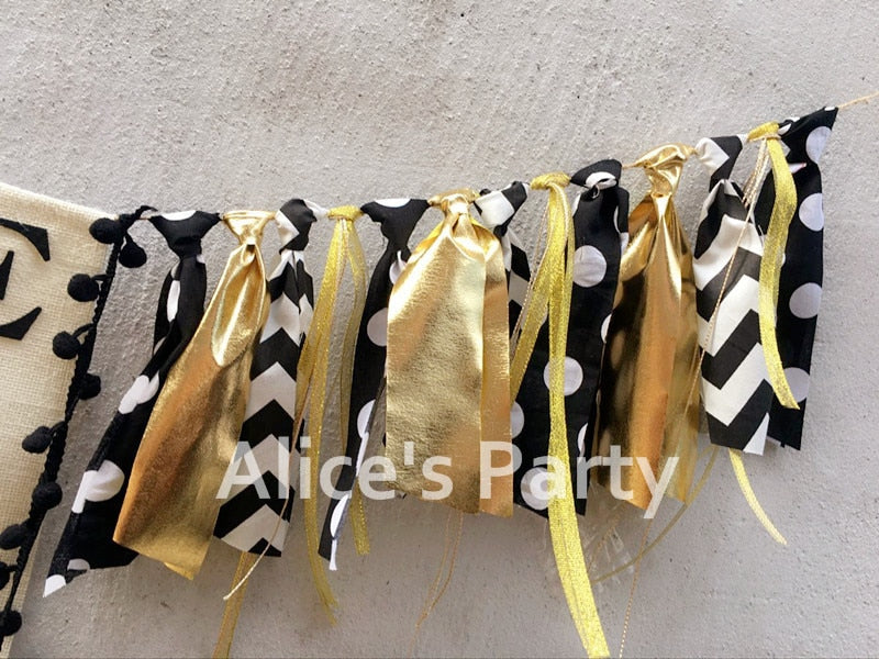 Mr Onederful  Black Gold Highchair Banner Boy 1st Birthday Party Garland Bunting Gentleman Themed Baby shower Decorations