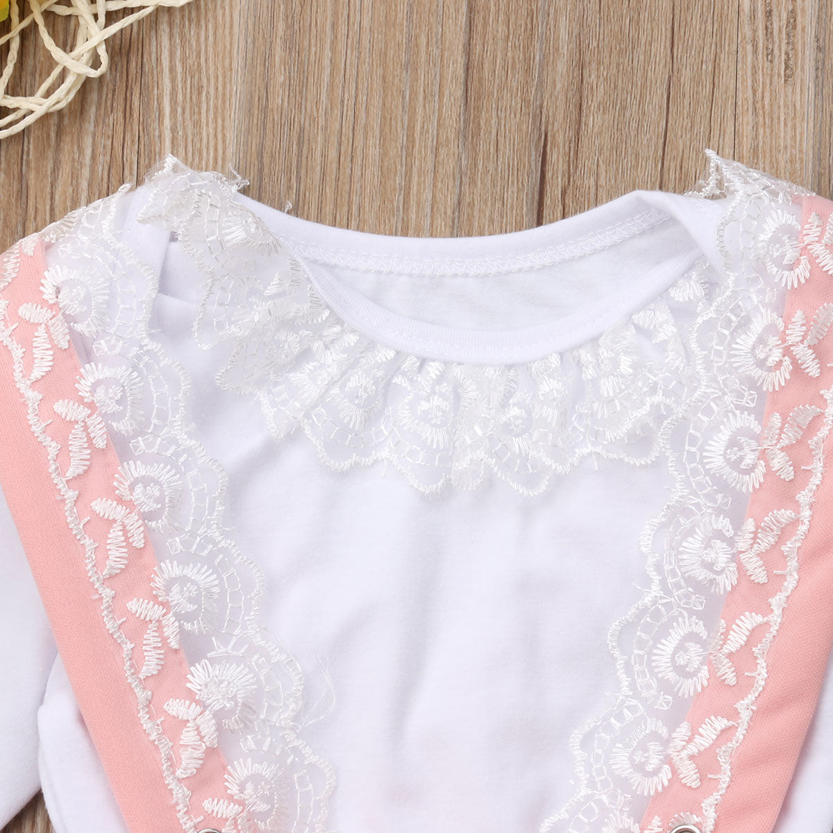 Girls Long Sleeve Lace Top with Pink Skirt Overalls and Pink Bow Ruffle Set