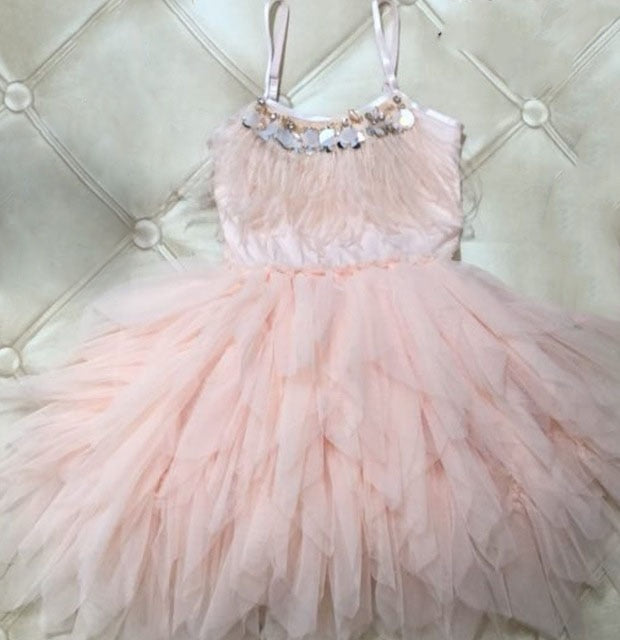 Girls Feather and Tulle Dresses for Birthdays Pageants Spring Dance with Bead Detailing