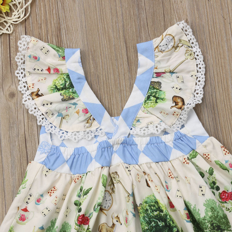 Toddler Girls Vintage Inspired Alice in Wonderland Dress Retro Print