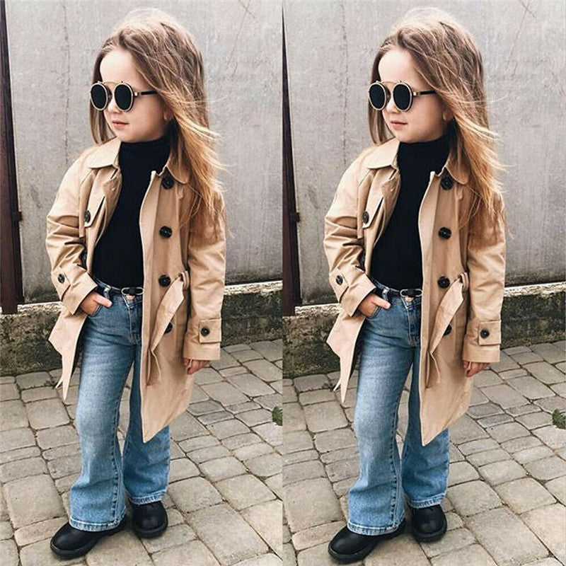 Toddler Girls Solid Trench Coat Autumn Jacket Windbreaker Coat