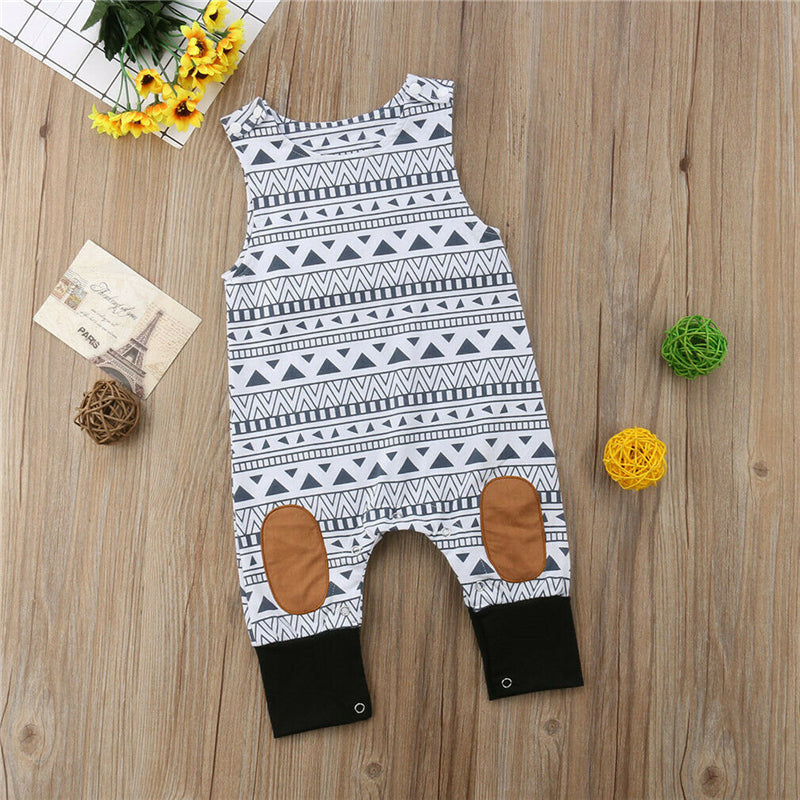 Baby Boys Romper Sleeveles Jumpsuit with Knee Patches and Boho Design