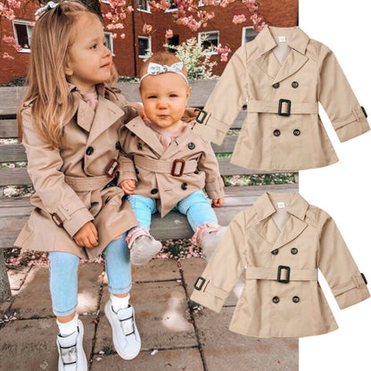 Toddler Girls Solid Trench Coat Autumn Jacket Windbreaker Coat