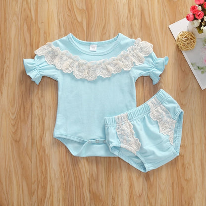 Newborn Baby Romper Two-piece Set Crochet Lace Bottoms Lace Top Set