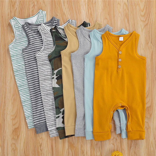 Baby Boys Romper Sleeveless V-neck Pants Striped and Printed Baby Basics