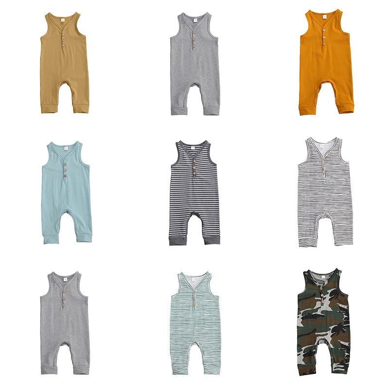 Baby Boys Romper Sleeveless V-neck Pants Striped and Printed Baby Basics