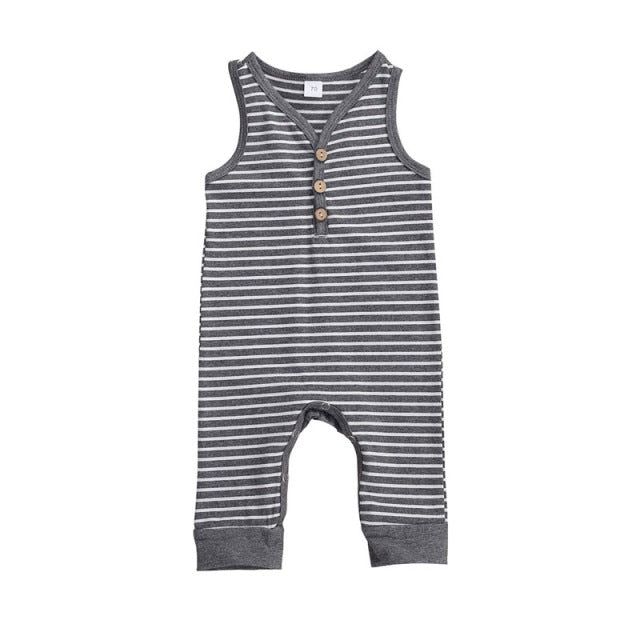 Baby Boys Romper Sleeveless V-neck Pants Striped and Printed Baby Basics gray grey stripe