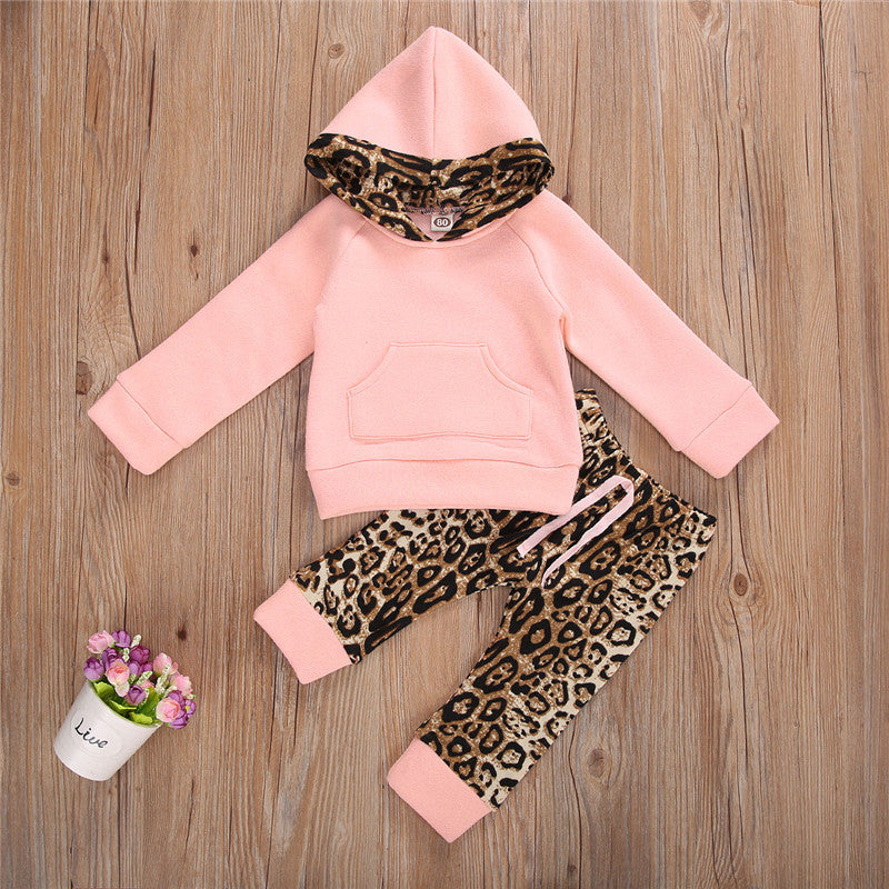 Girls Leopard Leggings and Sweatshirt Hoodie Set