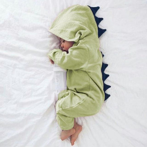 Baby Dinosaur Long Sleeve Romper with Hood Soft Unisex Jumpsuit Onesie ...