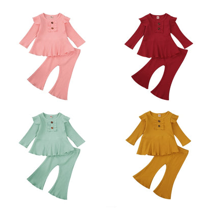 Infant Baby Girls Long Sleeve Tops Ruffle with Flared Pants Bell Bottoms