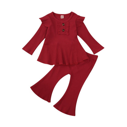 Infant Baby Girls Long Sleeve Tops Ruffle with Flared Pants Bell Bottoms