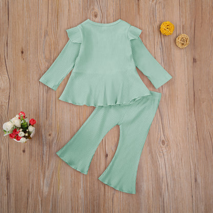 Infant Baby Girls Long Sleeve Tops Ruffle with Flared Pants Bell Bottoms