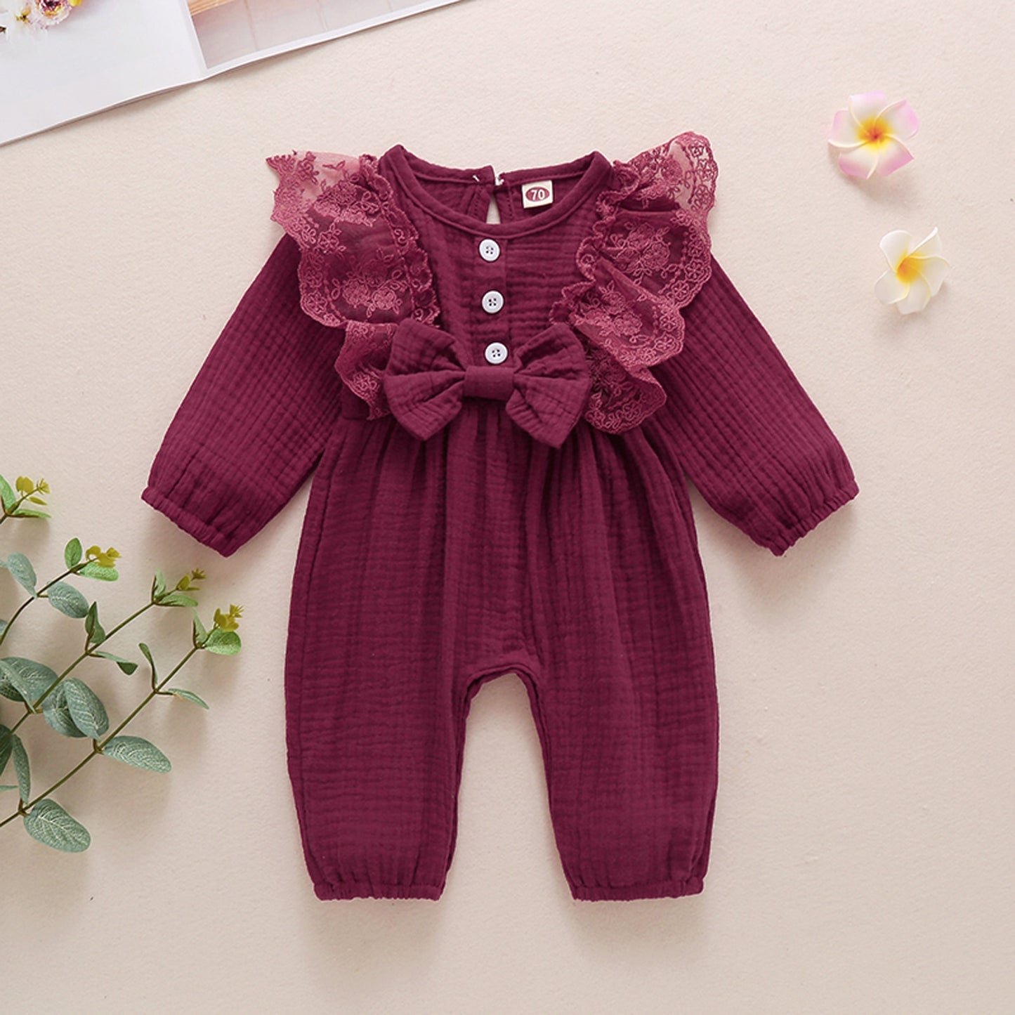 Infant Newborn Baby Girls Long Sleeve Lace Jumpsuit Baby Girl Romper Lace Clothes One Piece Bodysuit Fall Winter Onesies